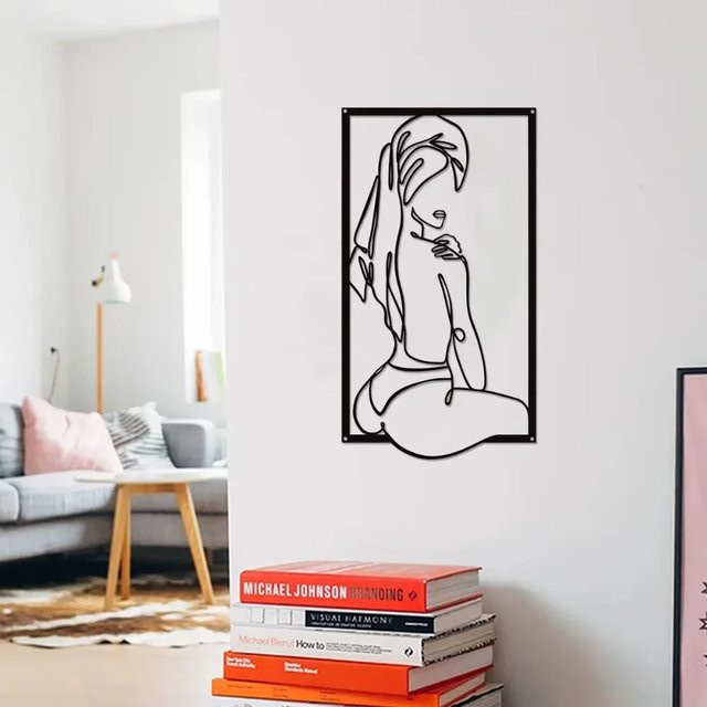 CIFBUY Moderne Abstrakte Wanddekoration aus Metall in Schwarz mit Akt-Linienkunst - Bild 1