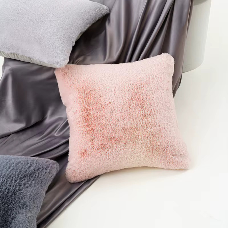 Inyahome Kissenbezug aus Kunstkaninchenfell in Rosa und Beige mit Reißverschluss - Bild 2