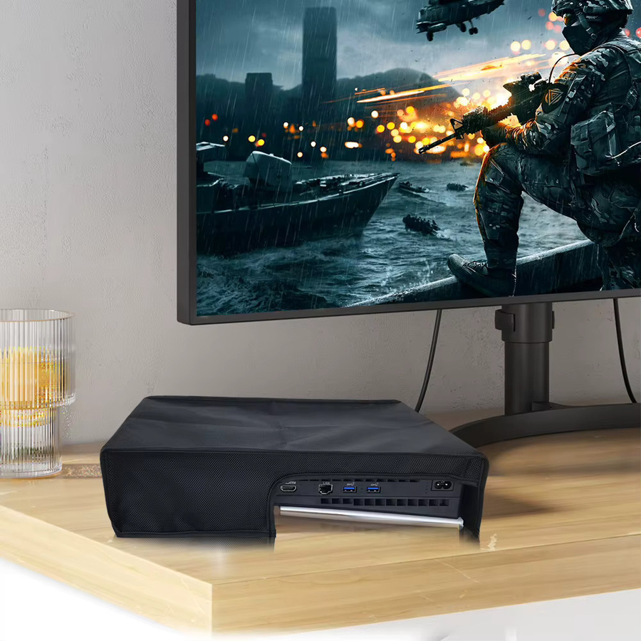 ALLOYSEED Staubschutzhülle aus 1680D Oxford-Gewebe für PlayStation 5 Slim, kratzfest, vertikal oder horizontal nutzbar, Grau/Schwarz - Bild 3