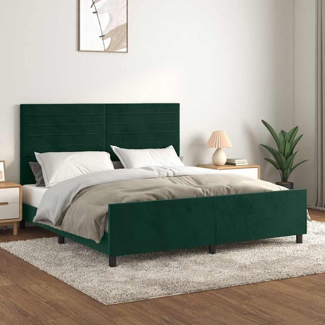 vidaXL Bettgestell mit Kopfteil aus Samt in Dunkelgrün, B/T/H: 160 x 200 x 128 cm - Bild 3