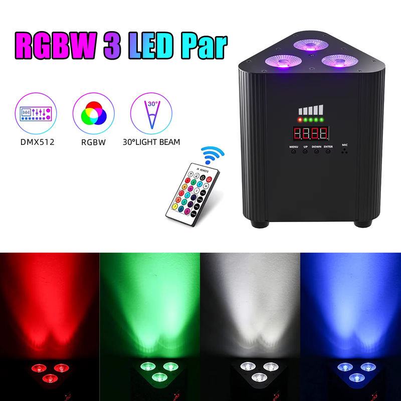 U'King 4er Set RGBW LED Batterie Par Licht, Dreieck Wand Effekt Licht mit DMX512, Schwarz - Bild 2