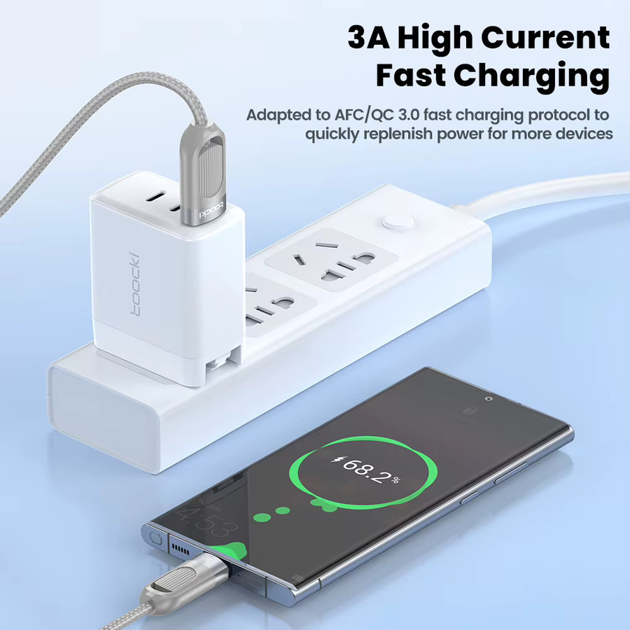 Toocki USB-A auf USB-C Datenkabel mit 3A Schnellladefunktion, grau, Länge: 1,5 m - Bild 2