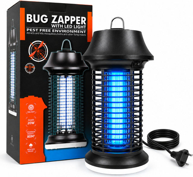Elektrische Mückenkiller-Lampe 15W UV-Insektenvernichter mit LED-Licht in Schwarz, IPX4 Wasserdicht für Haus, Garten und Camping - Bild 1