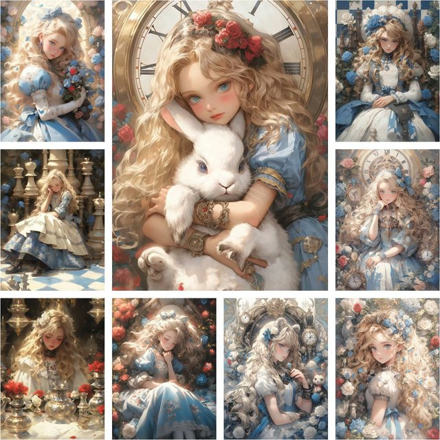 Potdemiel Diamond Painting Kit Alice im Wunderland Anime Mädchen mit Rosen als DIY Kreuzstich Mosaik Kunst in Multicolour - Bild 1