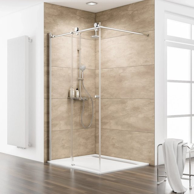 Schulte MasterClass Walk In 5 Duschkabine aus Echtglas, Chromoptik, Transparent, Rechteckig, Anschlag rechts, B: 139,5 cm, H: 200 cm - Bild 1