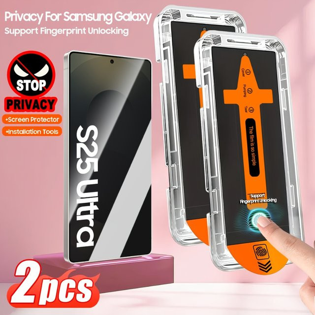 NNBILI 2 Stück Anti-Spionage Displayschutz für Samsung Galaxy S25 S24 S23 S22 S21 Ultra Plus mit staubfreier Installation, transparent - Bild 1