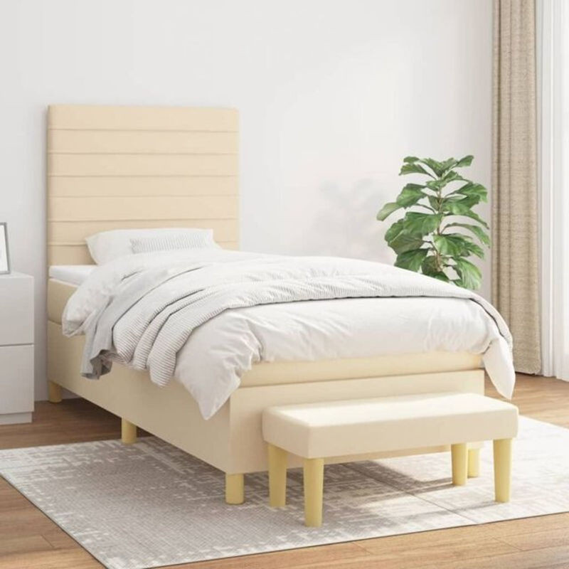 Vidaxl Boxspringbett mit Matratze in Beige aus Stoff, B/T/H: 90 x 200 x 128 cm - Bild 1