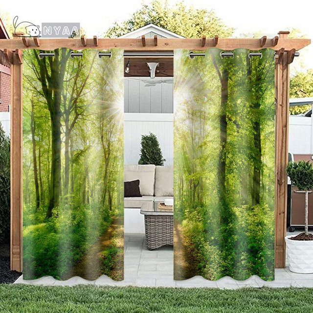 A Family Of Home Textiles Outdoor Pavillon Vorhang Grün, 2er Set, semi-transparent, B: 70 cm, H: 245 cm - Bild 1