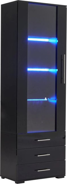 okwish Vitrine mit LED Beleuchtung und Schubladen in Schwarz, moderne Glasvitrine für das Wohnzimmer, B/T/H: 60 x 35 x 180 cm - Bild 1