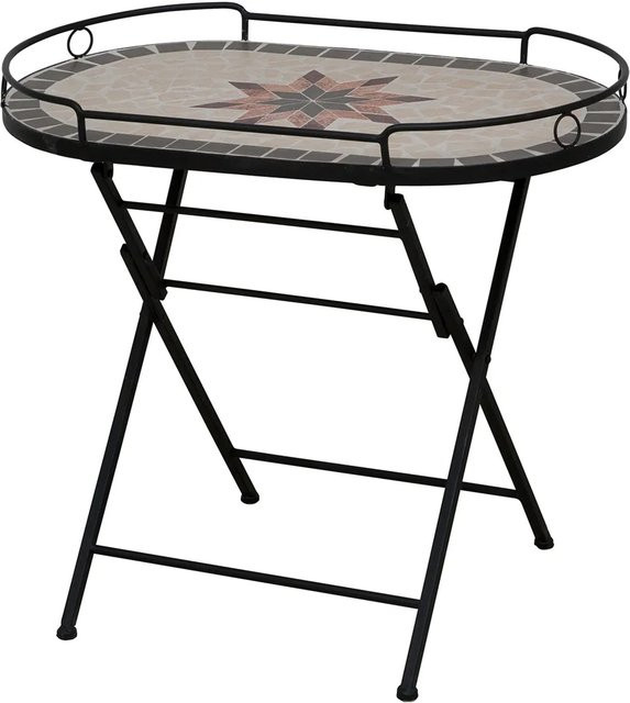 Siena Garden Stella Serviertisch mit Keramikfläche in Mosaikoptik und klappbarem Stahlgestell, schwarz matt, B/T: 68 x 41 cm - Bild 1