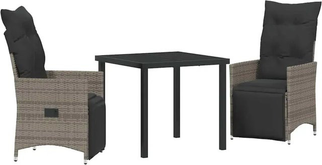 vidaXL Garten Essgruppe aus Poly-Rattan und Stahl, 3-teilig, Grau, modern - Bild 1