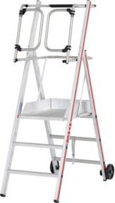 Hymer Plattformleiter ProTect mit Selbstschließender Sicherheitstüre, 3 Sprossen, Silber, rollbar - Bild 1