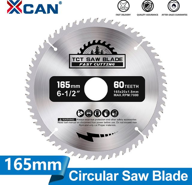 XCAN Kreissägeblatt TCT Hartmetall für Holzbearbeitung, Durchmesser: 165 mm, Farbe: Silber - Bild 1