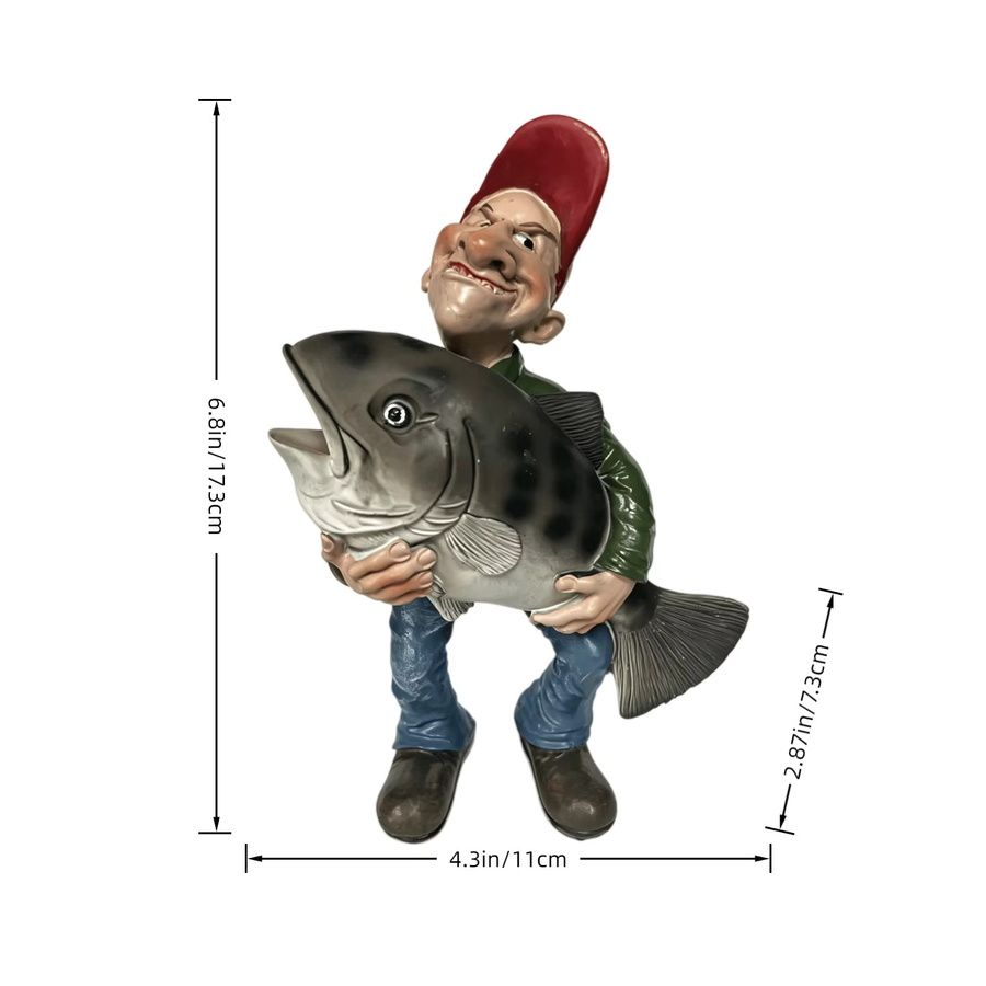 Akim Skulptur Fischerfisch mit großem Fisch, dekorative Harzstatue in Grau und Multicolour, maritime Tischdekoration für Zuhause oder Büro - Bild 5