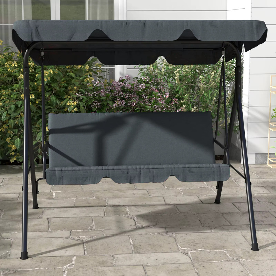 Rosahqnda Hollywood-Schaukel 3-Sitzer mit Sitzkissen und verstellbarem Sonnenschutz in Grau, B/T/H: 172 x 110 x 153 cm - Bild 2