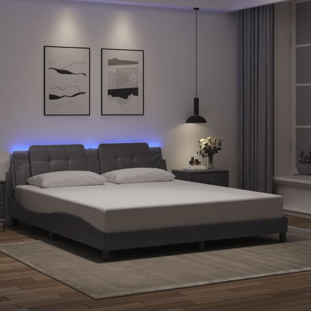 vidaXL LED-Bettgestell Zadar in Grau aus Kunstleder mit USB-Ladeport und Unterbettbeleuchtung, B/T/H: 180 x 200 x 74,5 cm - Bild 3