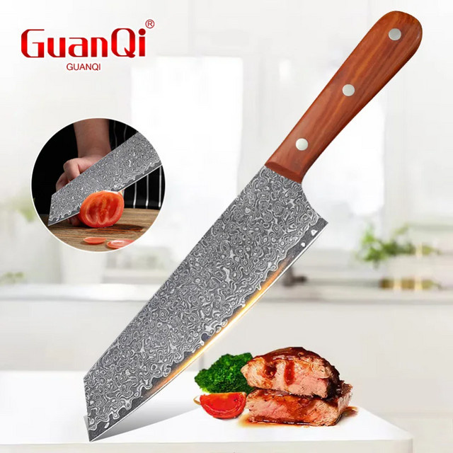 GuanQi Damaskus Stahl Hackmesser mit Holzgriff in Silber - Bild 1