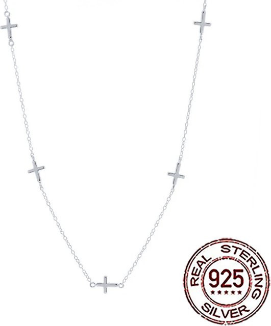 CWWZircons Halskette, 925 Sterlingsilber, kreuzförmige Gliederkette, Damen - Bild 1