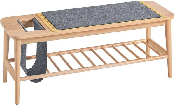 SoBuy Schuhbank mit Sitzfläche und Stauraum in Natur Buche mit grauem Filz, HFSR02-N, B/T/H: 110 x 37 x 37 cm