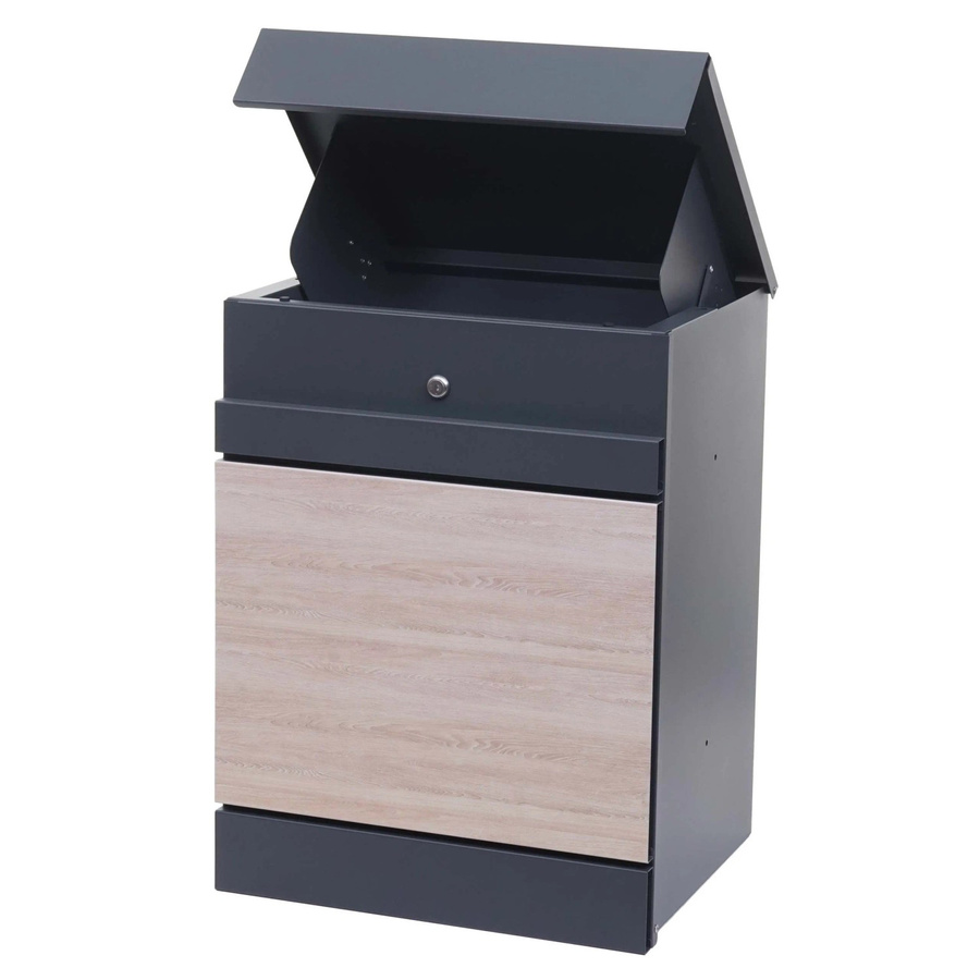 Paketkasten MCW-K41 Paketbox aus verzinktem Metall in Anthrazit-Holzoptik - Bild 2