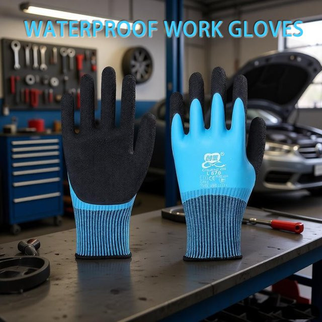 ELESESAFE Super Grip Arbeitshandschuhe mit Latexbeschichtung in Lila, rutschfest und wasserdicht - Bild 1