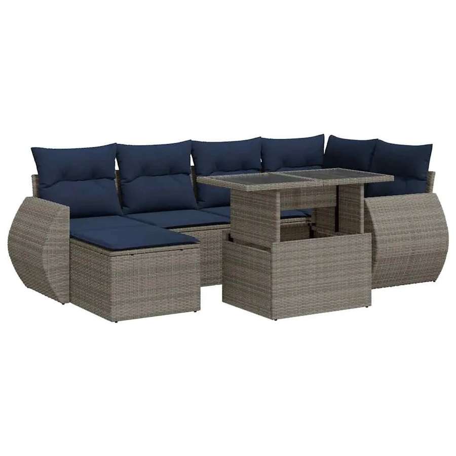 vidaXL 7-teilige Garten-Sofagarnitur aus Poly Rattan und Akazie in Grau - Bild 2