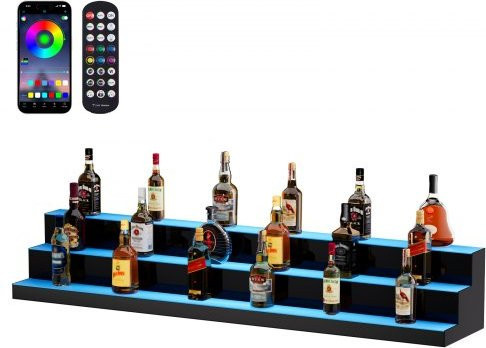 VEVOR LED Spirituosen-Displayregal für die Bar mit App- und Fernbedienung, 3-stufig, transparent/mehrfarbig, Höhe: 152,4 cm - Bild 1