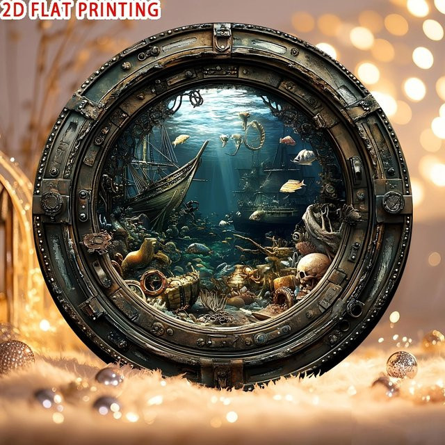 CIFBUY Runde Wandkunst aus Metall im Vintage-Stil mit versunkenem Schiff als nautische Dekoration in Multicolour - Bild 1