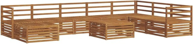 vidaXL Sofagarnitur aus Massivholz Akazie in Braun, 9-teiliges Gartenmöbel-Set in U-Form mit Tisch und Polstern - Bild 1