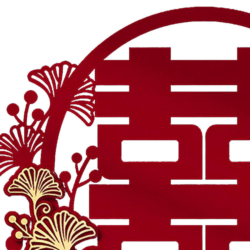 OutsideWorld Selbstklebender Wandaufkleber für chinesische Hochzeiten mit Doppelglück-Symbol und Blumen in Rot - Bild 7