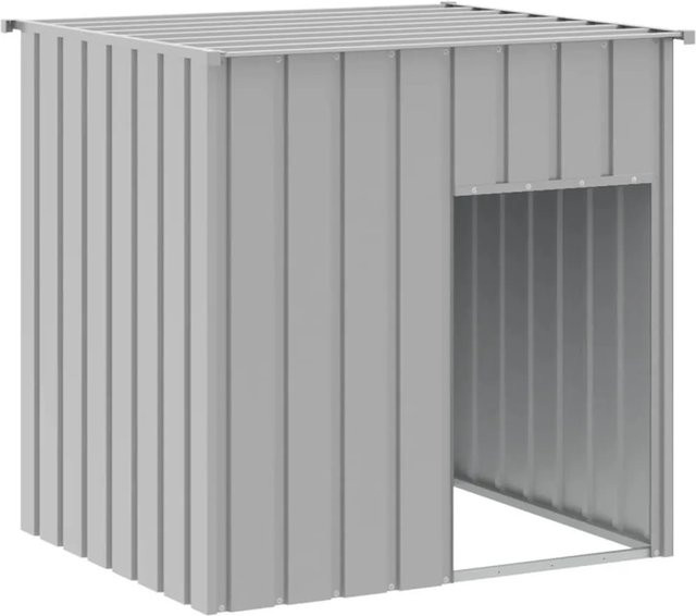 vidaXL Hundehütte aus Metall mit Dach in Hellgrau, wetterfest, B/T/H: 110 x 103 x 109 cm - Bild 1