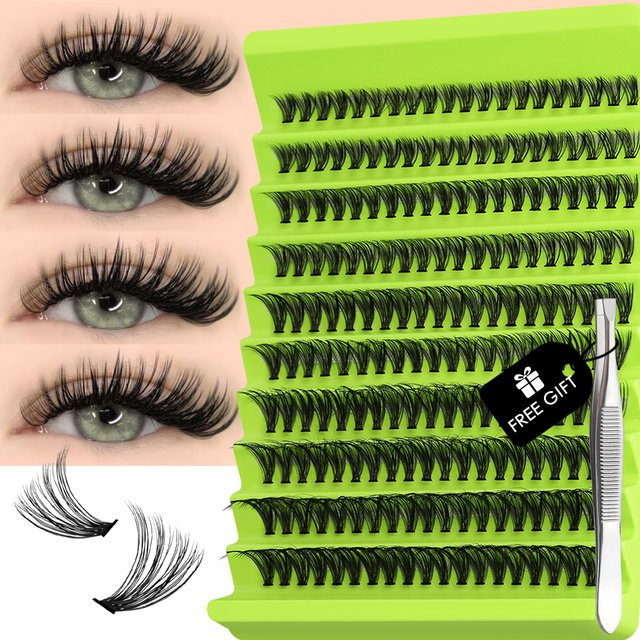 GROINNEYA Wimpern DIY Cluster Set, 3D Faux Nerz, Black, Unisex - Bild 1