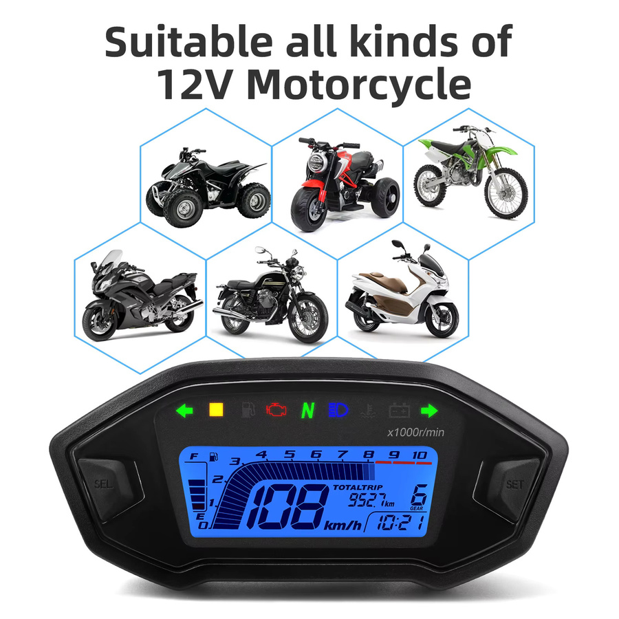 MAIMEIMI Universal Motorrad Digital Tacho mit 7 Farben LED Armaturenbrett und Blinkerleuchten in Schwarz und Multicolour - Bild 5