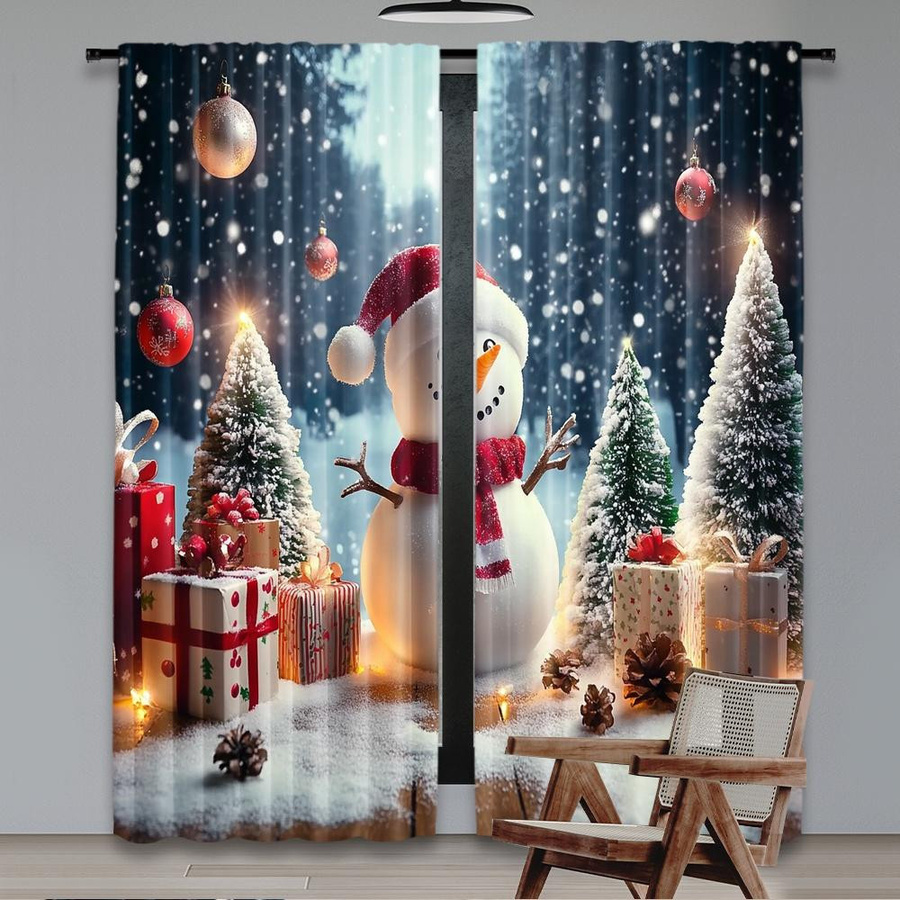 Set aus 2 weihnachtlichen Vorhängen mit Schneemann-Motiv von Tonnika Chen aus Polyester, Breite: 100 cm, Höhe: 70 cm - Bild 3