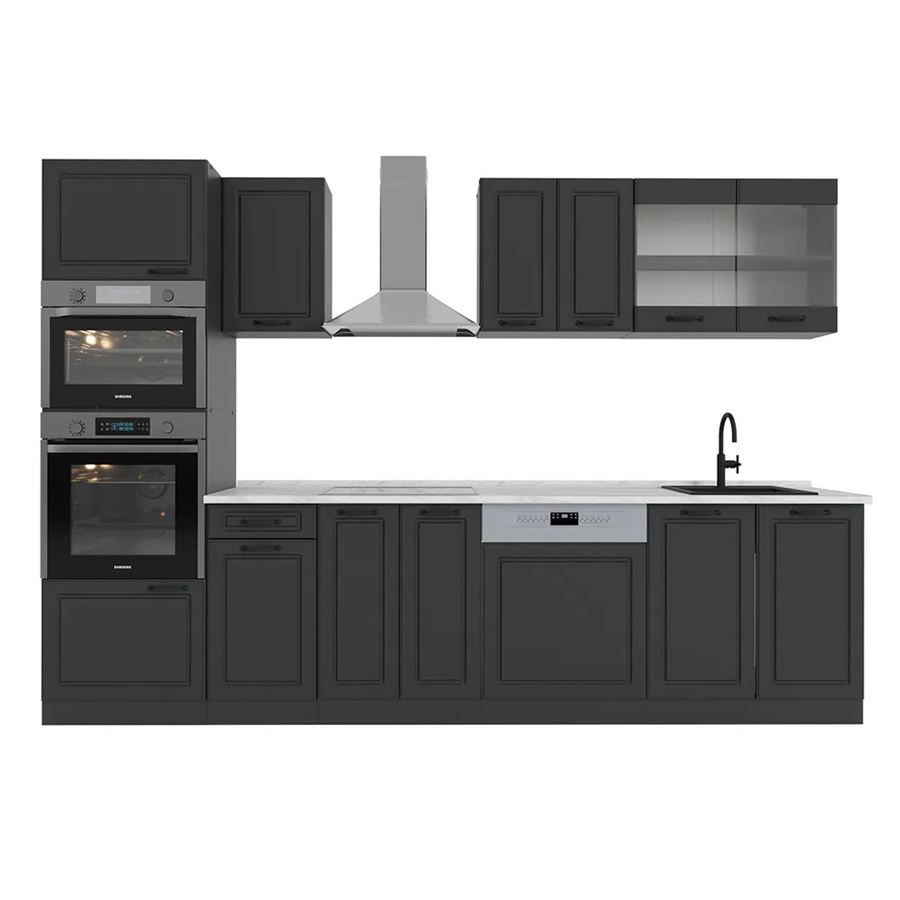 Vicco R-Line Küchenzeile Landhaus in Anthrazit mit Hochschrank und Marmor-Arbeitsplatte, Breite: 300 cm, Höhe: 207 cm, Tiefe: 60 cm - Bild 2