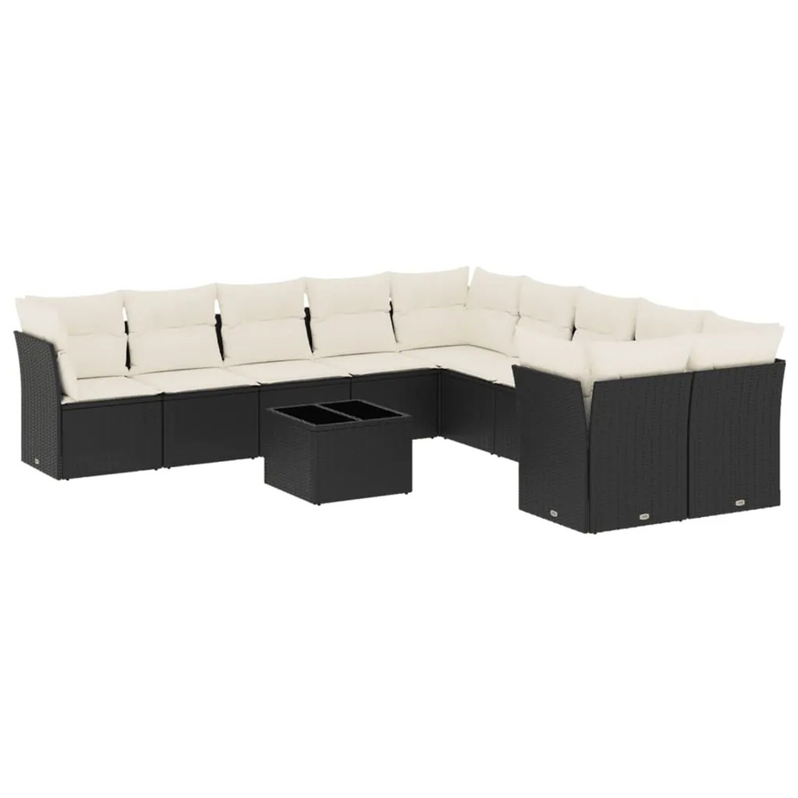 vidaXL 11-teilige Garten-Sofagarnitur in U-Form aus Polyrattan mit Kissen in Schwarz-Creme - Bild 2