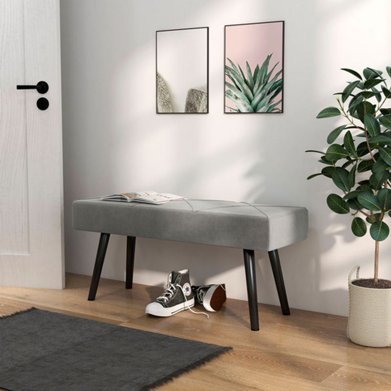 HOMCOM Polsterbank mit X-Muster in Samtoptik, Grau, B/T/H: 100 x 36 x 45 cm - Bild 2