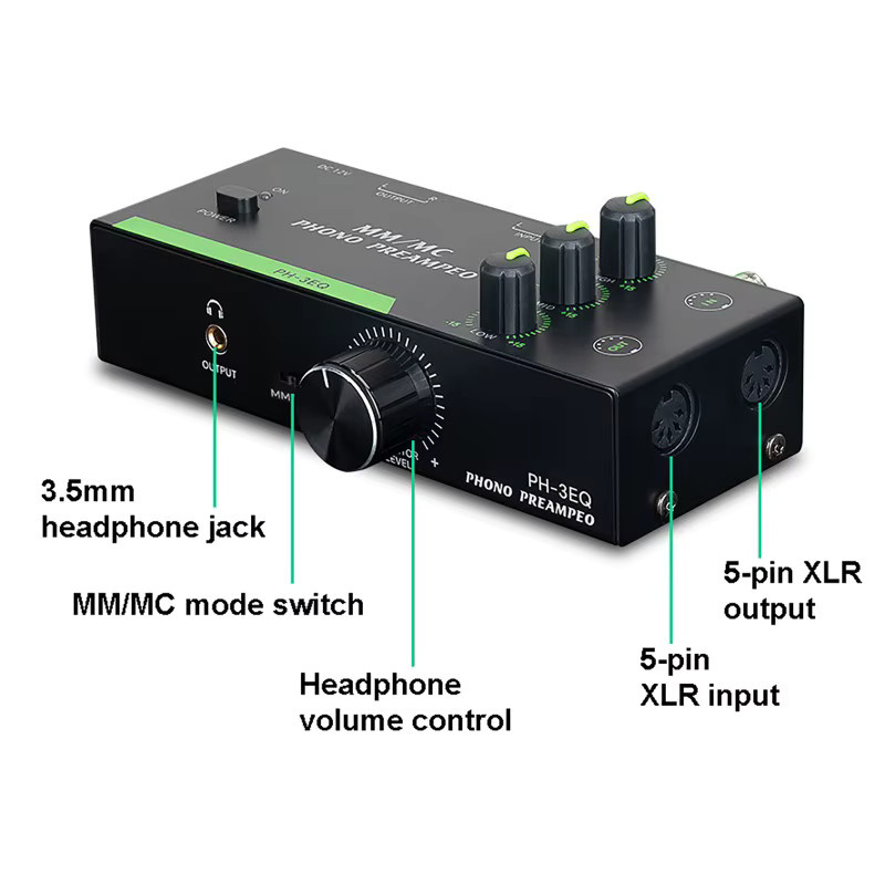 luxuglow Phono-Vorverstärker für MM und MC Plattenspieler mit einstellbarem 3-Band-EQ in Schwarz - Bild 4