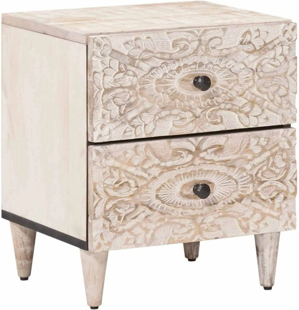 vidaXL Nachttisch aus Mango Massivholz in Weiß, B/T/H: 40 x 33,5 x 46 cm - Bild 1