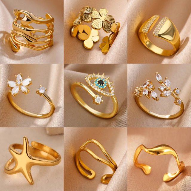 HPTOTMG Ringe, Edelstahl, Gold, Zirkonia, Damen - Bild 1