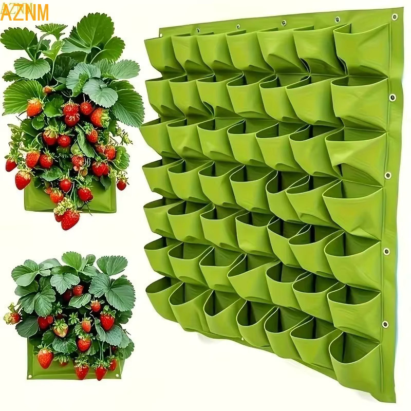 Multifunktionaler vertikaler Garten-Pflanzbeutel mit 18 Taschen in Grün, platzsparender Wandmontage für Innen- und Außenbepflanzung, B/H/T: 100 x 50 x 15 cm - Bild 2