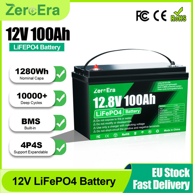 ZeroEra LiFePO4 Batterie 12V 100Ah 1280Wh mit integriertem BMS für Wohnmobile, LKWs und Camper - Bild 1