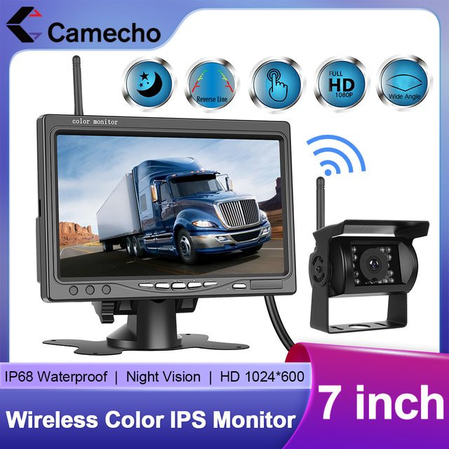 Camecho 7 Zoll IPS Auto Monitor mit drahtloser AHD Rückfahrkamera und Nachtsicht in Schwarz für Lkw, Anhänger und Wohnmobile - Bild 1