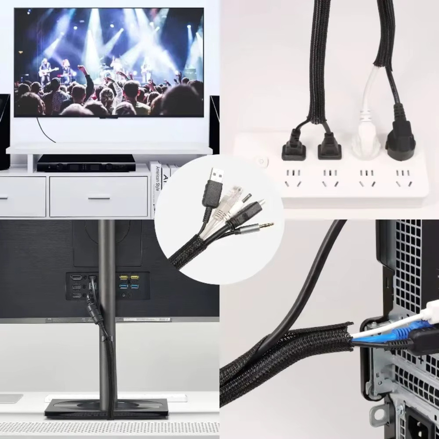 Split-Kabelhülse aus PET in Schwarz, geflochtene isolierte und selbstschließende Ummantelung für USB-C und Stromkabel, 6mm bis 50mm - Bild 4