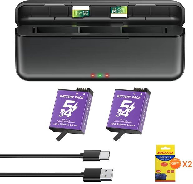 DJI Akku mit 2250mAh und 3-Kanal-Schnellladegerät für Osmo Action 5 Pro, Action 4 und Action 3 in Schwarz - Bild 1