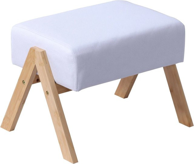Relaxdays Fußhocker aus Bambus und Stoff in Beige, B/T/H: 40 x 30 x 28 cm - Bild 1