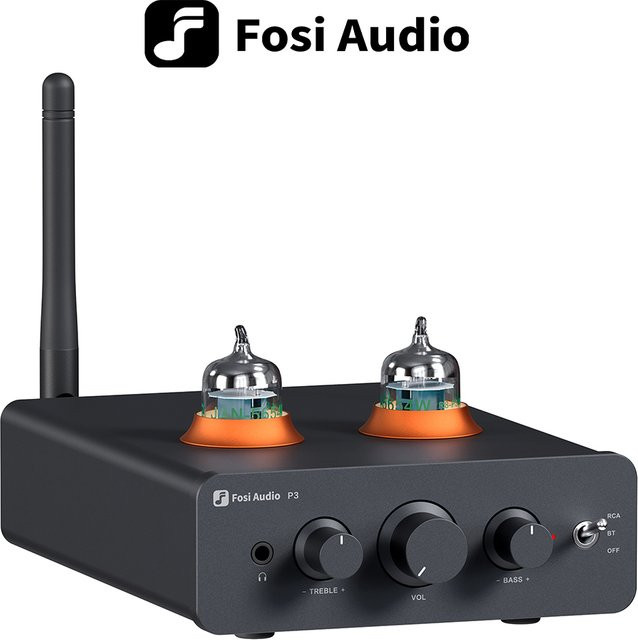 Fosi Audio P3 Bluetooth-Röhrenverstärker in Schwarz als HiFi-Stereo-Vorverstärker mit Höhen- und Bassregelung - Bild 1