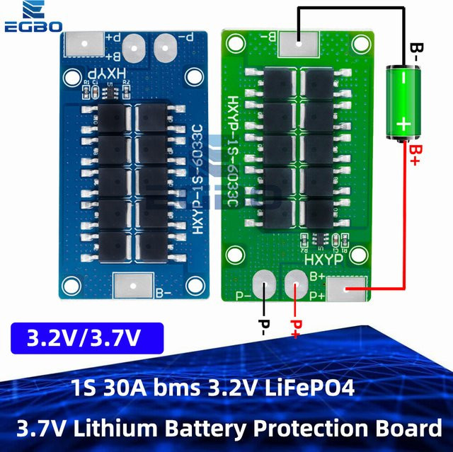 EGBO BMS Schutzplatine 1S 30A für 3,2V LiFePO4 und 3,7V Lithium-Ionen-Batterien, Grün - Bild 1