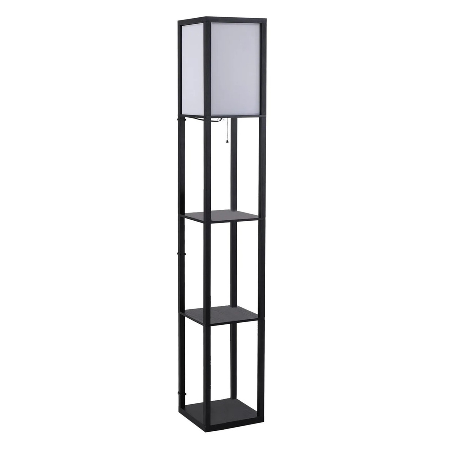 HOMCOM Stehleuchte mit Regalen in Schwarz aus Holz und MDF mit Stoffschirm, E27, B/T/H: 26 x 26 x 160 cm - Bild 2