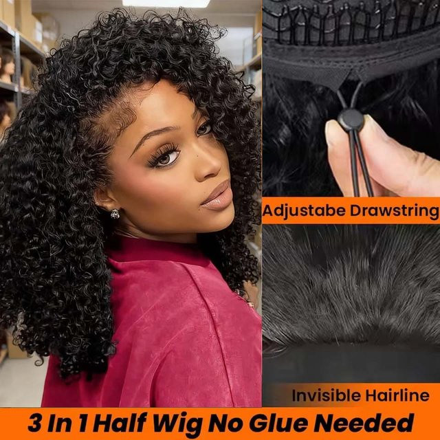 SUNPER QUEEN Halbperücke, Echthaar, Kinky Curly, mit Stirnband - Bild 1